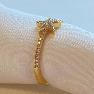 Detalhes do produto Anel Estrela Cravejado com Zircônias Folheado a Ouro 18k