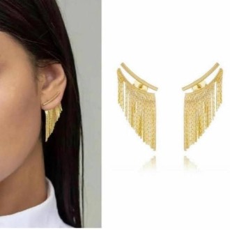 Detalhes do produto Brinco Ear Jacket Franja Folheado a Ouro