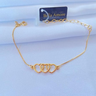 Detalhes do produto Pulseira Corações Folheada a Ouro 18K