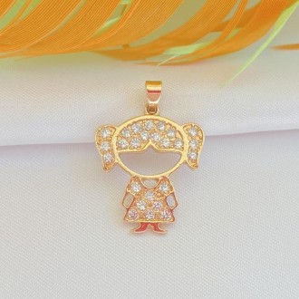 Detalhes do produto Pingente Menina Cravejado com Zircônias Folheado a Ouro 18K