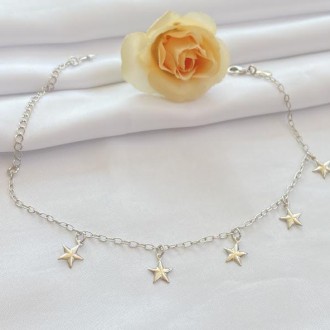 Detalhes do produto Tornozeleira Estrelas Folheado a Rhodium Branco