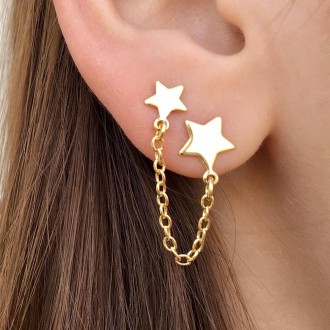 Detalhes do produto Brinco Duas Estrelas Folheado a Ouro 18K