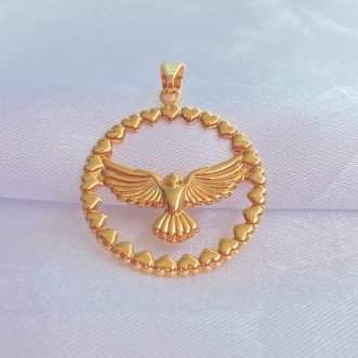 Detalhes do produto Pingente Espirito Santo com Circulo de Coração Folheado a Ouro 18K