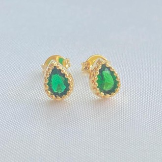 Detalhes do produto Brinco Cravejado com Zircônia Gota Verde Esmeralda, Folheado a Ouro 18K