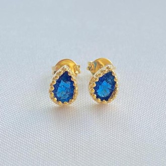 Detalhes do produto Brinco Cravejado com Zircônia Gota Azul, Folheado a Ouro 18K