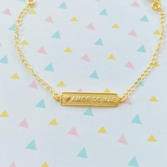 Detalhes do produto Pulseira Infantil Placa AMOR DE MÃE, Folheado a Ouro 18K