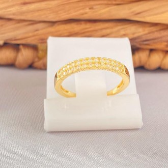 Detalhes do produto Anel Aparador Cravejado com 2 Fileiras de Zircônia, Folheado a Ouro 18K