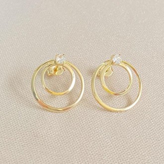 Detalhes do produto Brinco Elos com Zircônia Folheado a Ouro 18K