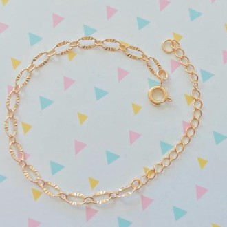 Detalhes do produto Pulseira Infantil Elos Riscados Folheado a Ouro 18K