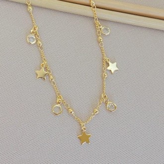 Detalhes do produto Choker Estrelinha com Zircônias, Folheada a Ouro 18K