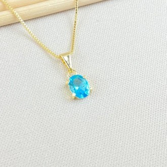 Detalhes do produto Gargantilha Zircônias Azul Claro, Folheado a Ouro 18K