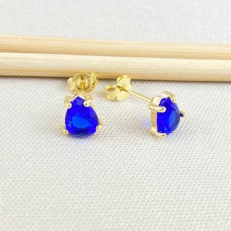 Detalhes do produto Brinco Zircônias Gota Azul Royal, Folheado a Ouro 18K