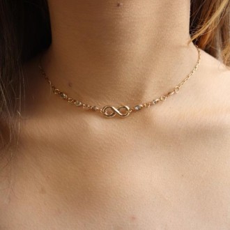 Detalhes do produto Gargantilha Choker Infinito com Cristais Folheado a Ouro