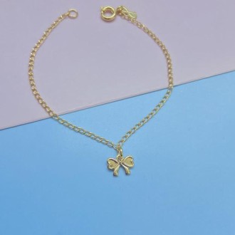 Detalhes do produto Pulseira infantil laço banhada a ouro 18k